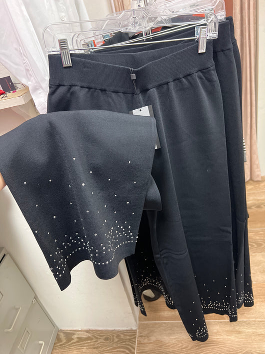 Gabby Isabella black wide leg knit rhinestone pants