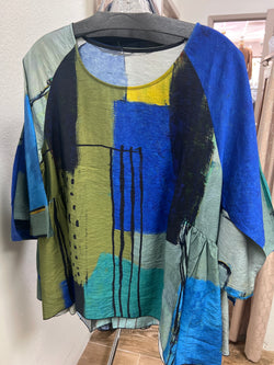 3 potato blue multi flowy blouse