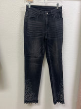 Orly charcoal rhinestone lace jeans