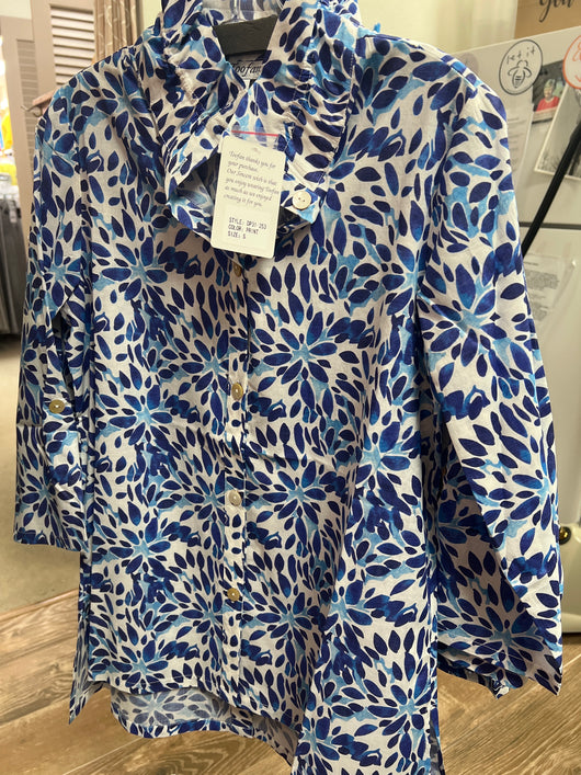 Toofan blue print wire collar shirt