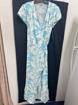 Tribal XIX Palms Molokai blue cream floral wrap dress