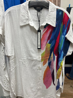 Charlie B feathers print white button up top