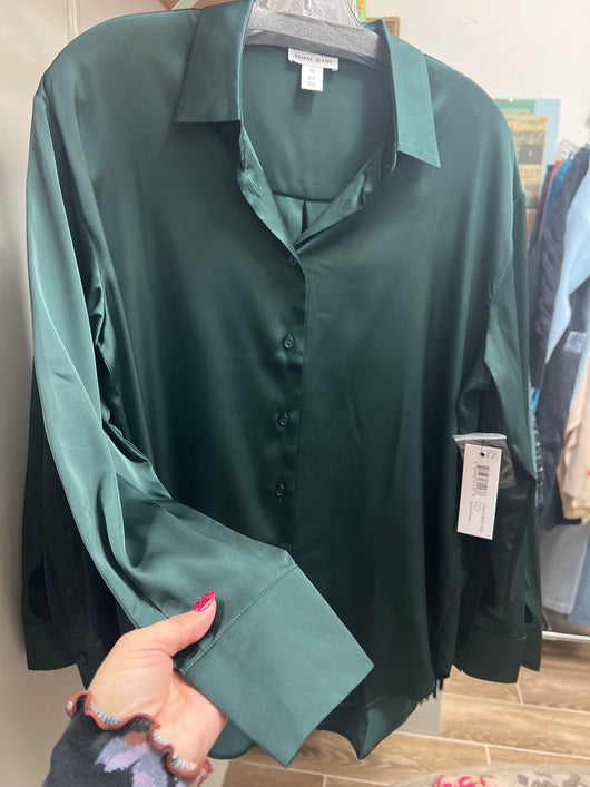 Tribal alpine green silky button up shirt