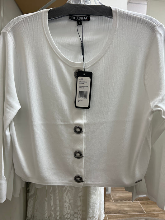 Picadilly grommet clasp knit cardigan white
