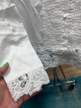 FDJ white pleated lacy button up shirt