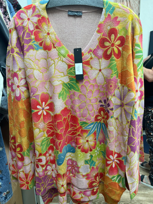Nally & Millie yellow red floral top