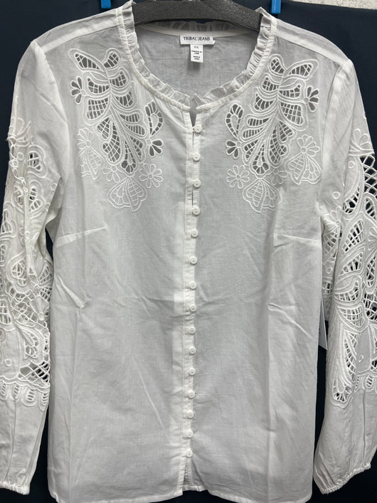 Tribal white embroidered cutouts shirt