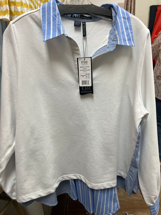 FDJ white blue mixed media sweatshirt
