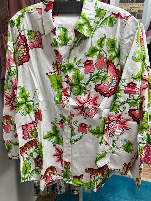 Shirttails white tigers button up shirt