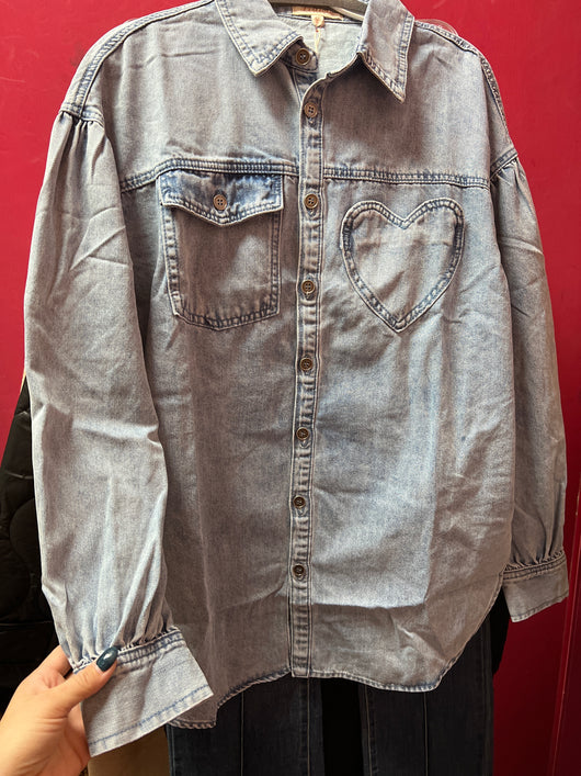 Listicle denim heart pocket jacket