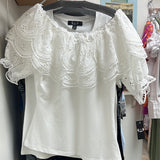 AZI white top with lace ruffle
