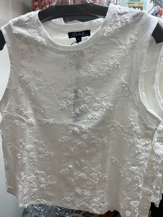 Charlie B white embroidered tank top
