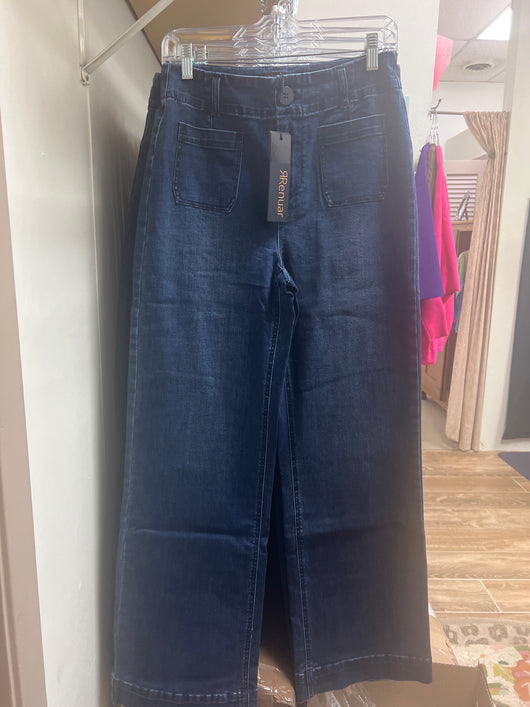 Renuar indigo dark wash wide leg jeans