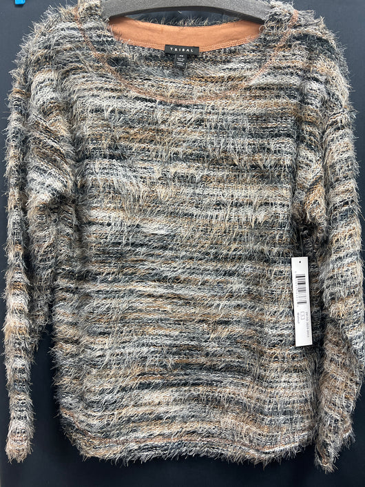 Tribal walnut multi fuzzy stripe sweater