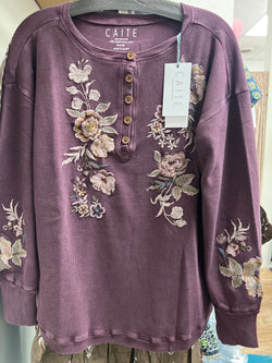 Caite purple floral embroidered Willa top