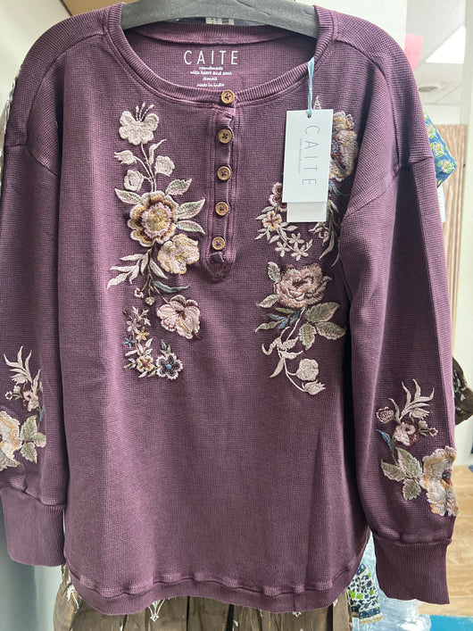 Caite purple floral embroidered Willa top
