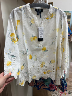 FDJ lemon print white blouse