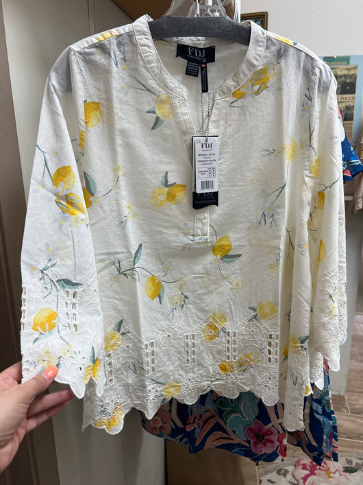FDJ lemon print white blouse