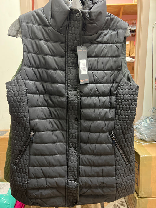 Renuar zip up long vest w/ fur collar black