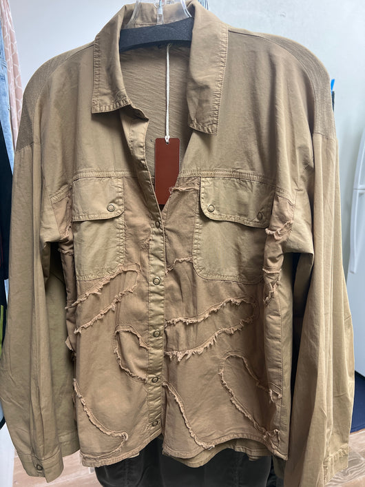 XCVI tan fray detail snap up jacket