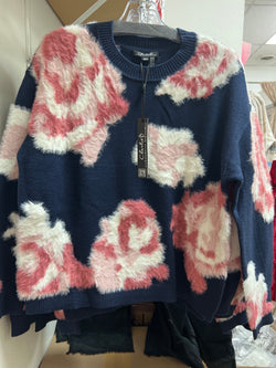 Charlie B Nancy floral fuzzy sweater