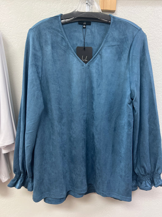 JOH suede v neck blouse dusty blue