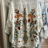 Caite while floral embroidered linen blouse