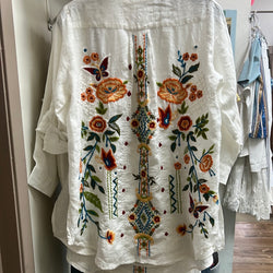 Caite while floral embroidered linen blouse
