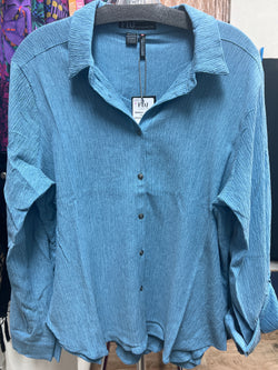 FDJ crinkle button up shirt blue