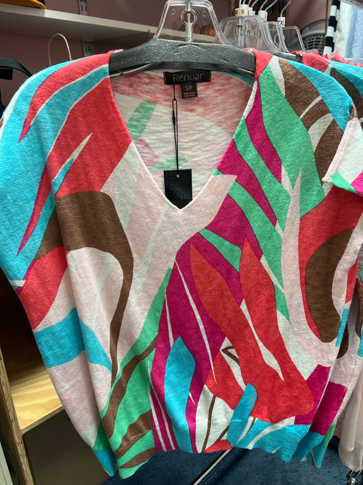 Renuar multi combo print cap sleeve top