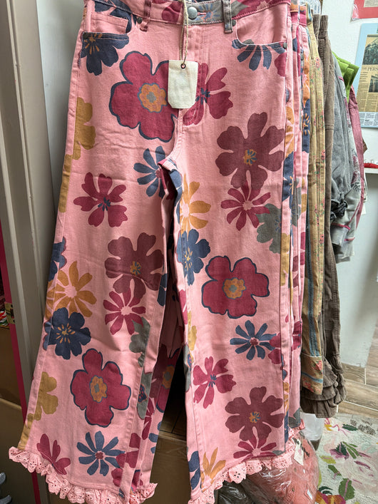 Easel Pink Flowers Pants