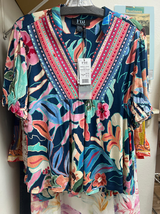 FDJ pop camo floral mixed media top