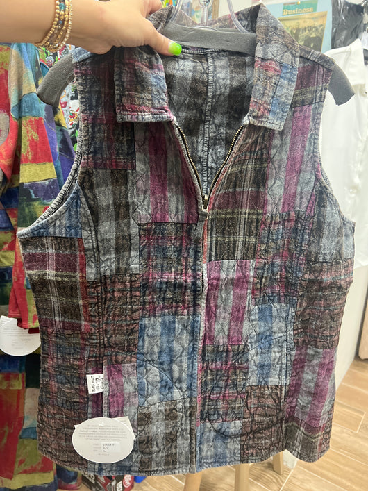 Parsley & Sage plaid multi reversible vest
