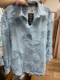 Elle denim blue floral blouse