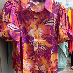 Entro purple orange floral shirt