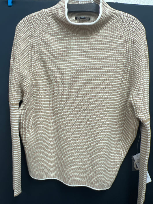 Tribal funnel neck textured sweater tan