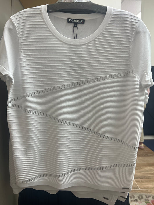 Picadilly white textured rhinestone shirt