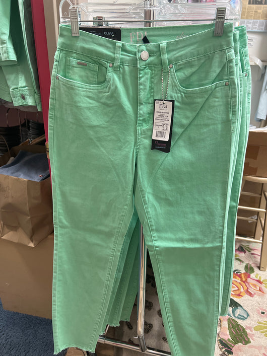 FDJ Olivia slim fray ankle jeans patina green