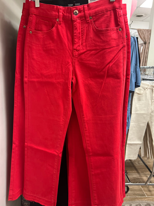 Tribal micro flare crop jeans bayberry red
