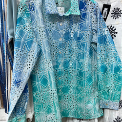 APNY blue aqua white eyelet shirt