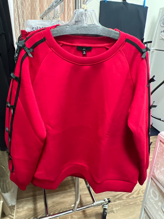 JOH red top with black bows & stripes
