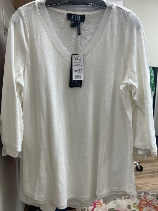 FDJ v neck 3/4 top w/ sheer trim coral
