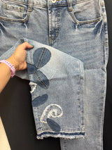 Tribal Sophia flower blue embroidered jeans