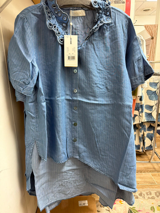 Noen blue stripe high-low shirt