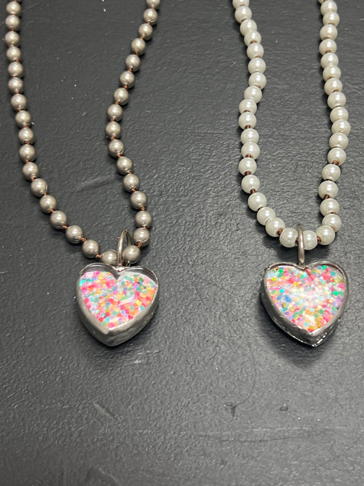 Confetti heart necklaces
