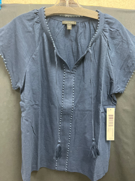 Tribal navy tassel s/s top