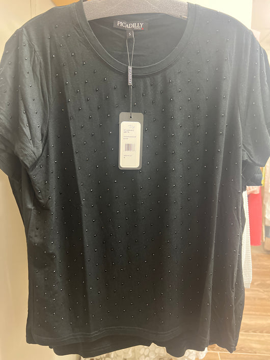 Picadilly s/s rhinestone top black
