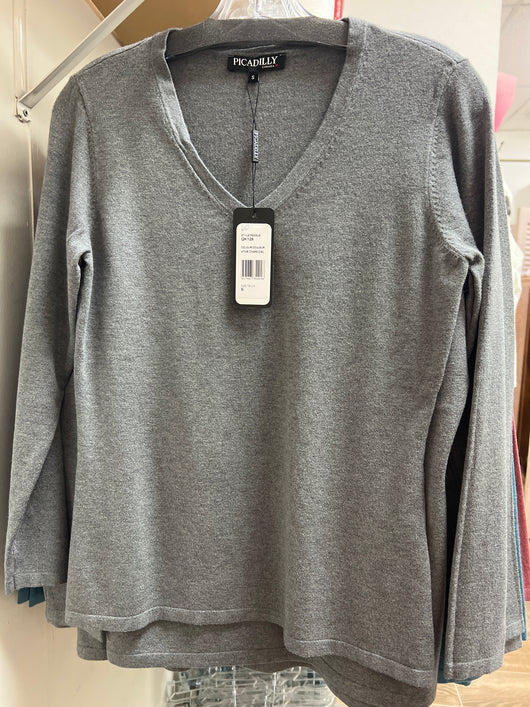 Picadilly heather charcoal v neck sweater