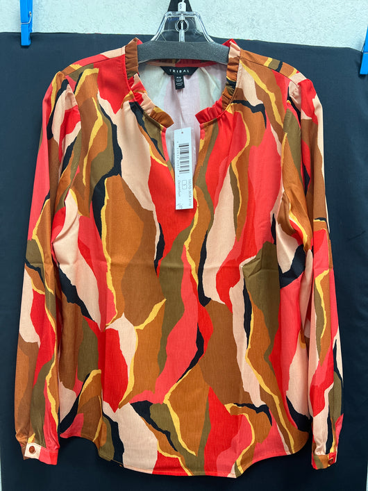 Tribal desert sun ruffle neck blouse