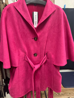 Boho Chic fuchsia pink suede cape jacket